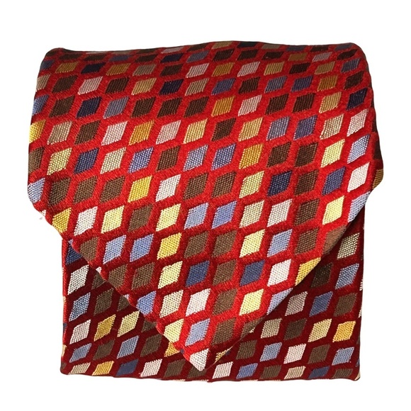 Talbots Mens Necktie Hand Made Sheen Ombre Effect Silk Geometric Cubes Embossed - Picture 3 of 10